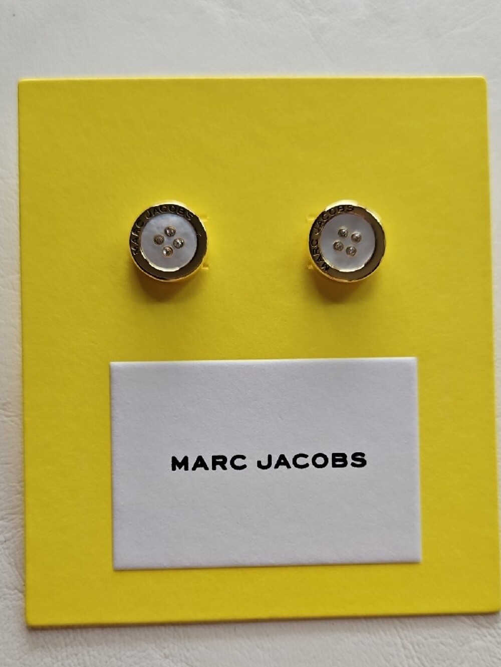 Marc Jacobs Gold-Tone Mother Of Pearl Button Stud Earrings - Picture 12 of 12